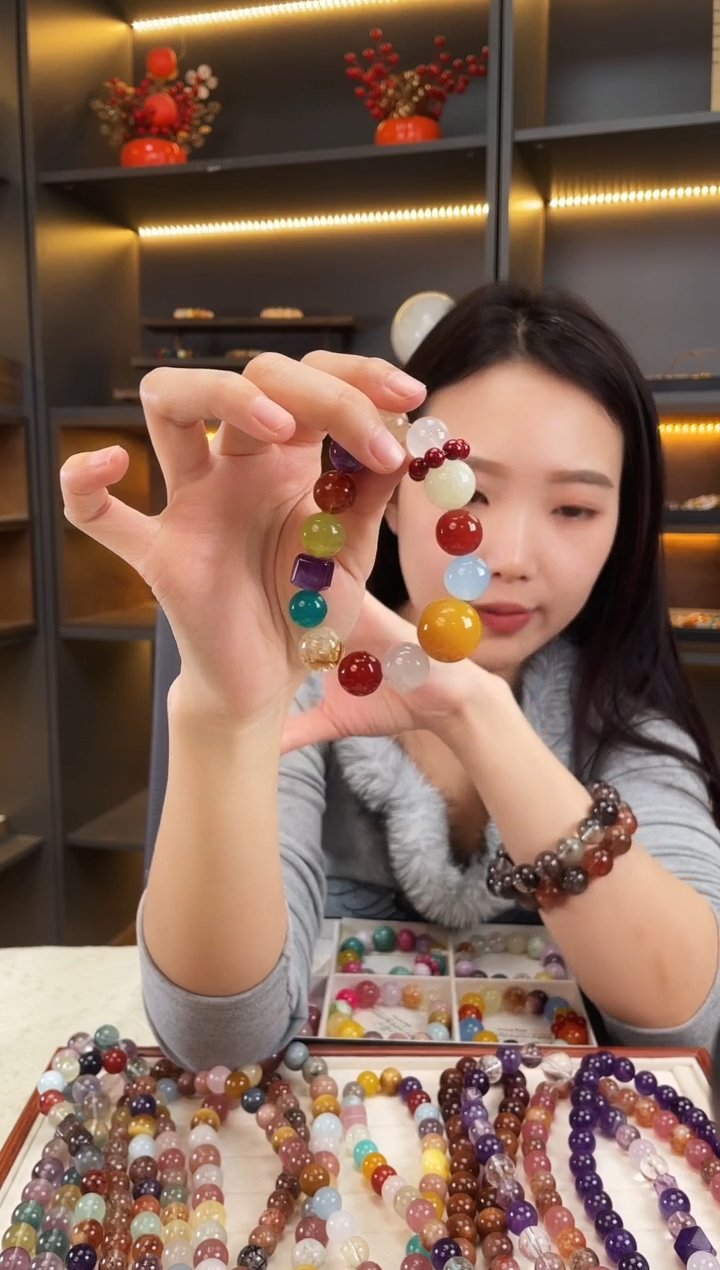 未镶嵌手链水晶黄纹玛瑙多宝手串