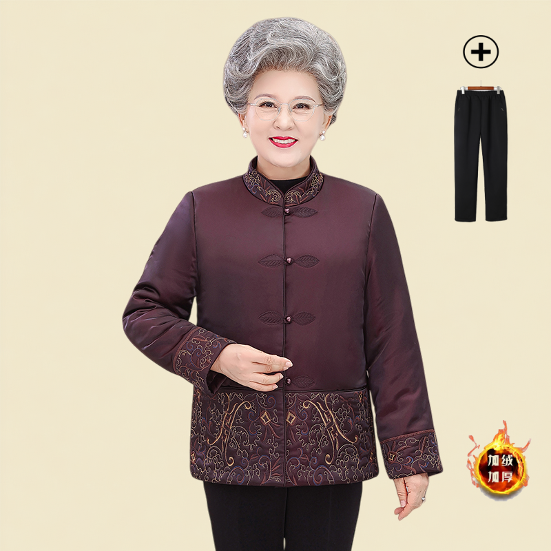 老年人加绒加厚唐装棉袄外套妈妈装冬装洋气棉服奶奶冬天绣花棉衣
