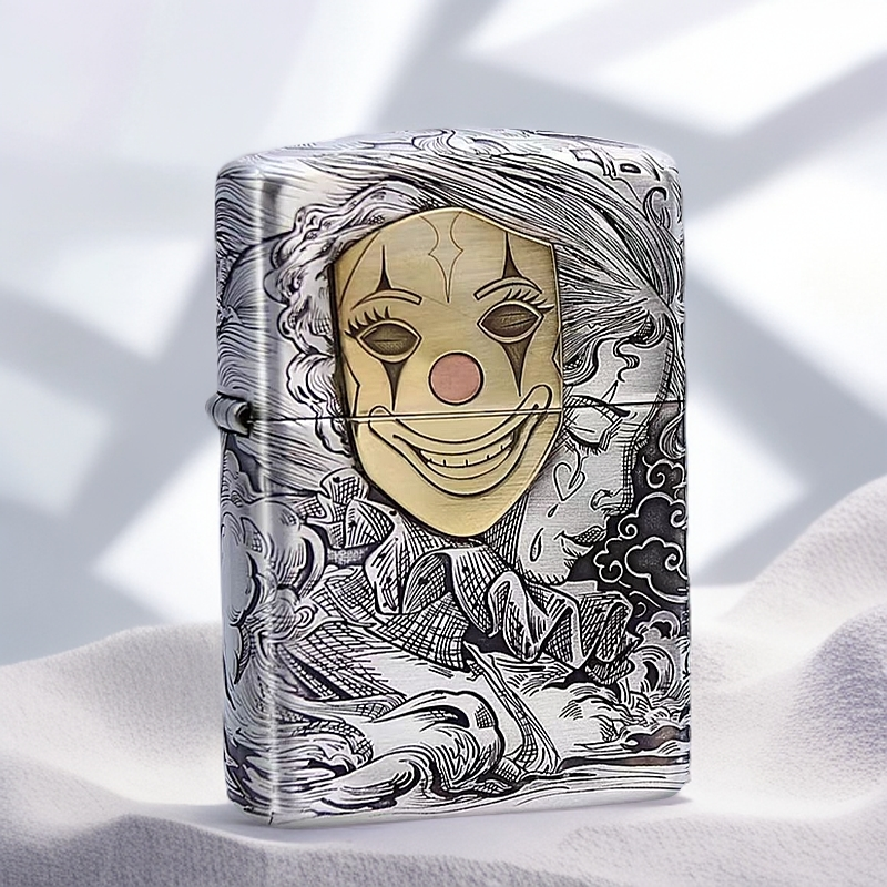 zippo打火机【假面人生】925纯银盔甲机 3D浮雕 镶嵌黄铜 收藏 DYJ1