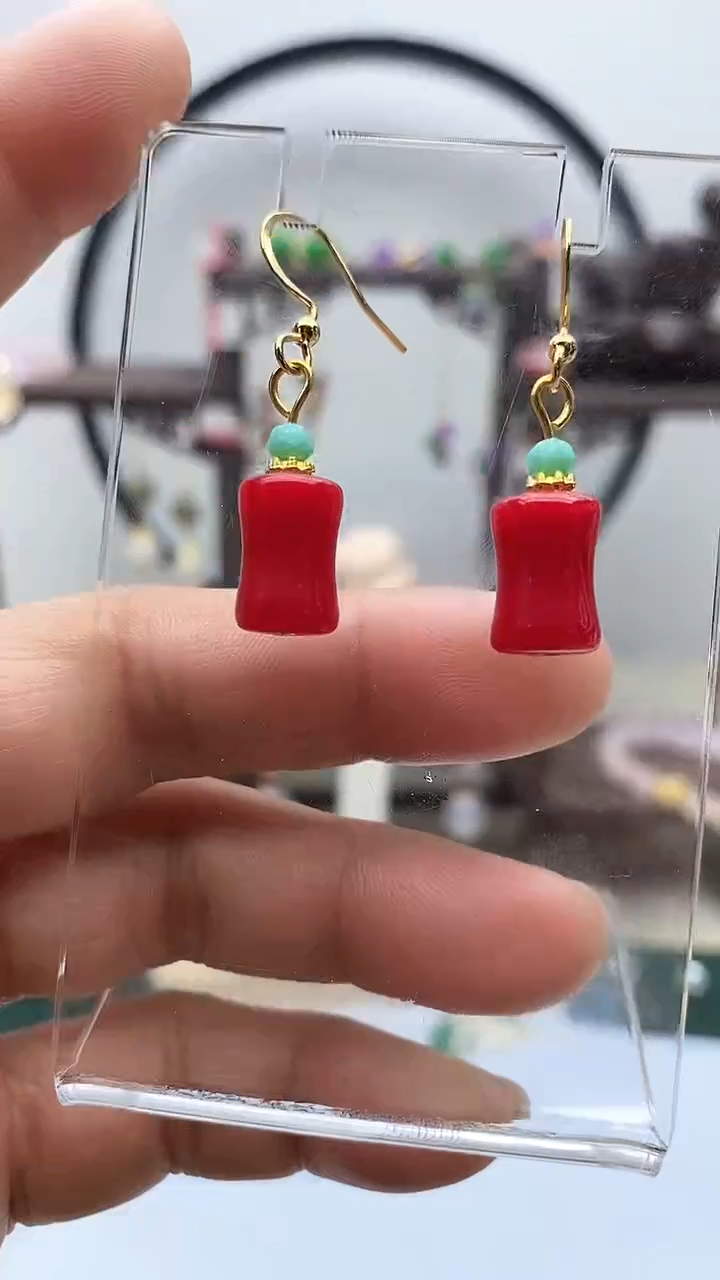 【闪购商品】南红玛瑙耳饰银S925镀金镶嵌78