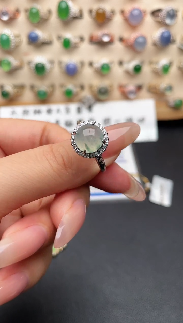 银S925镶嵌戒指翡翠一物一证一礼盒