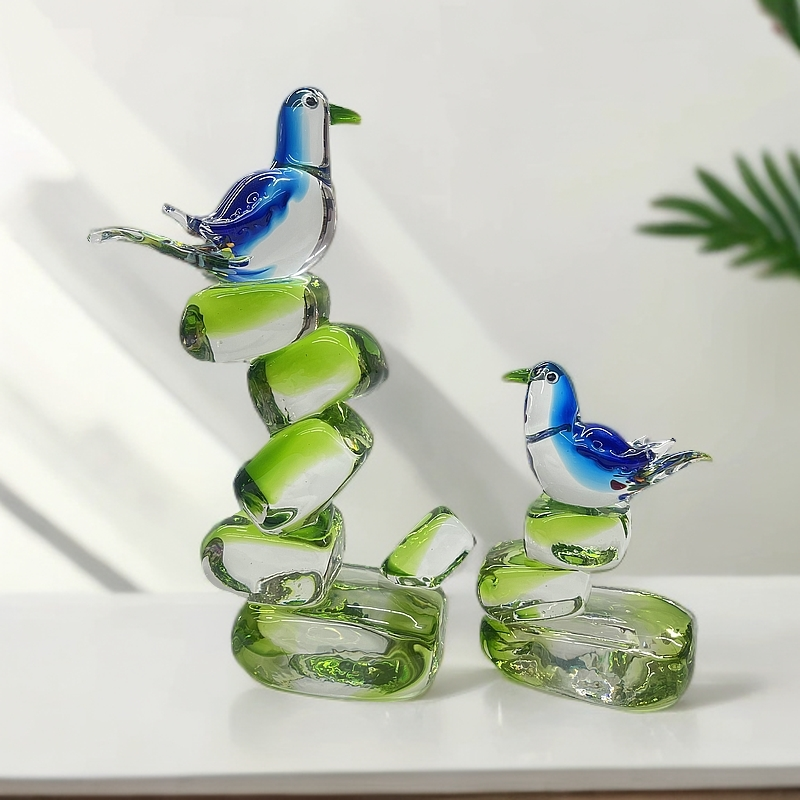 【领尚琉璃】纯手工热塑琉璃鸟幻羽雀摆件家居装饰摆件