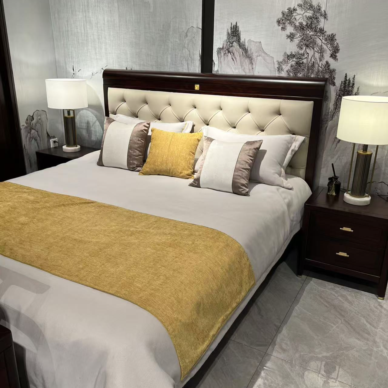 床架----轻奢时尚美式黑檀全实木新中式床简约禅意单人储物高箱