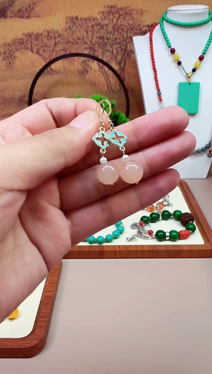 和田玉14K金镶嵌耳饰E50