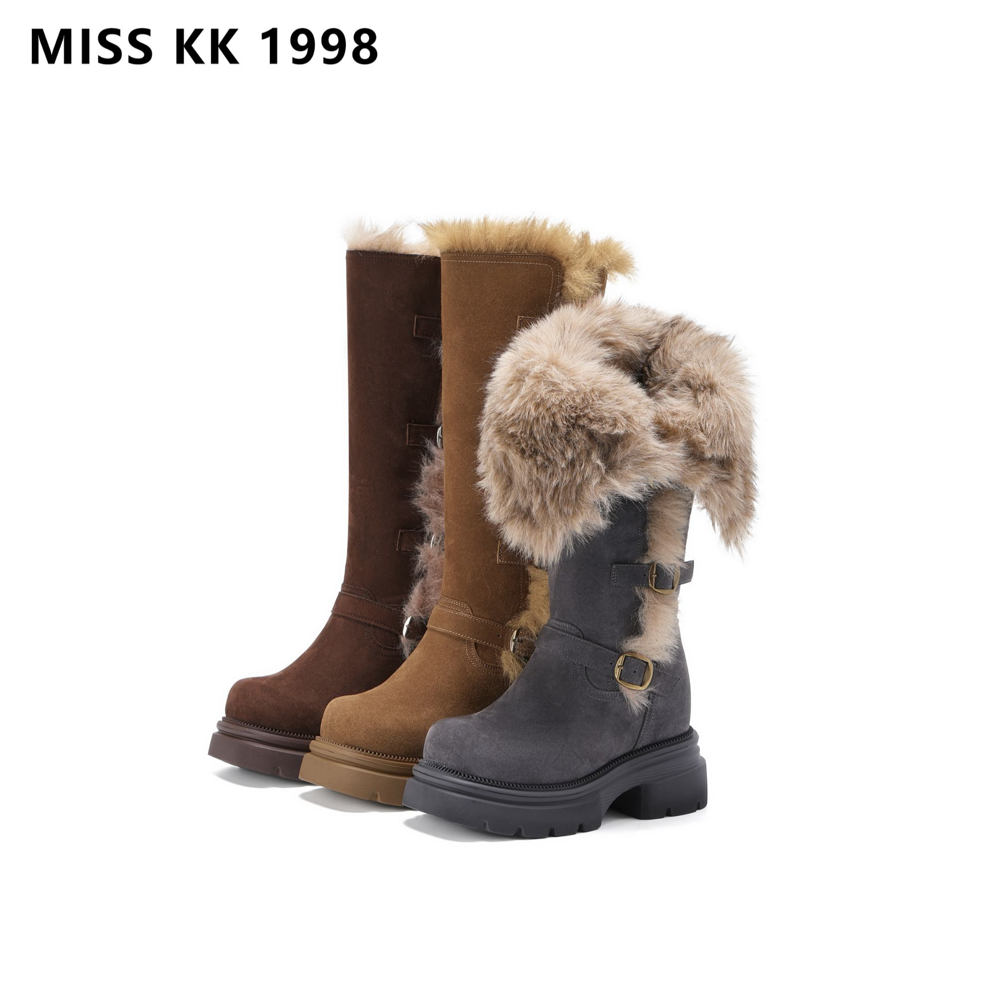 【KK】厚底内增高10-14CM女士秋冬真皮雪地靴