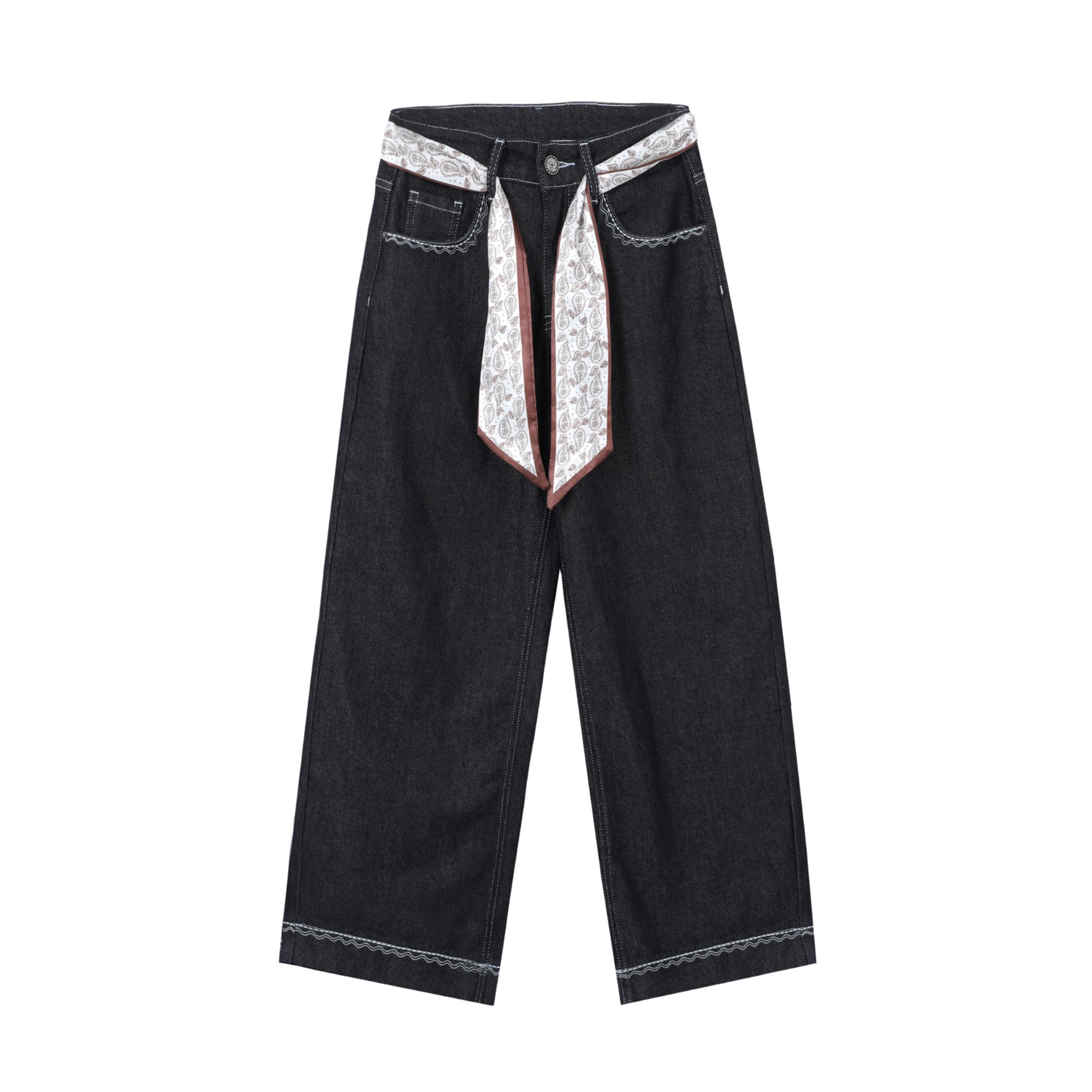 极简风长裤百搭秋季修身牛仔裤薄款直筒裤背带中腰