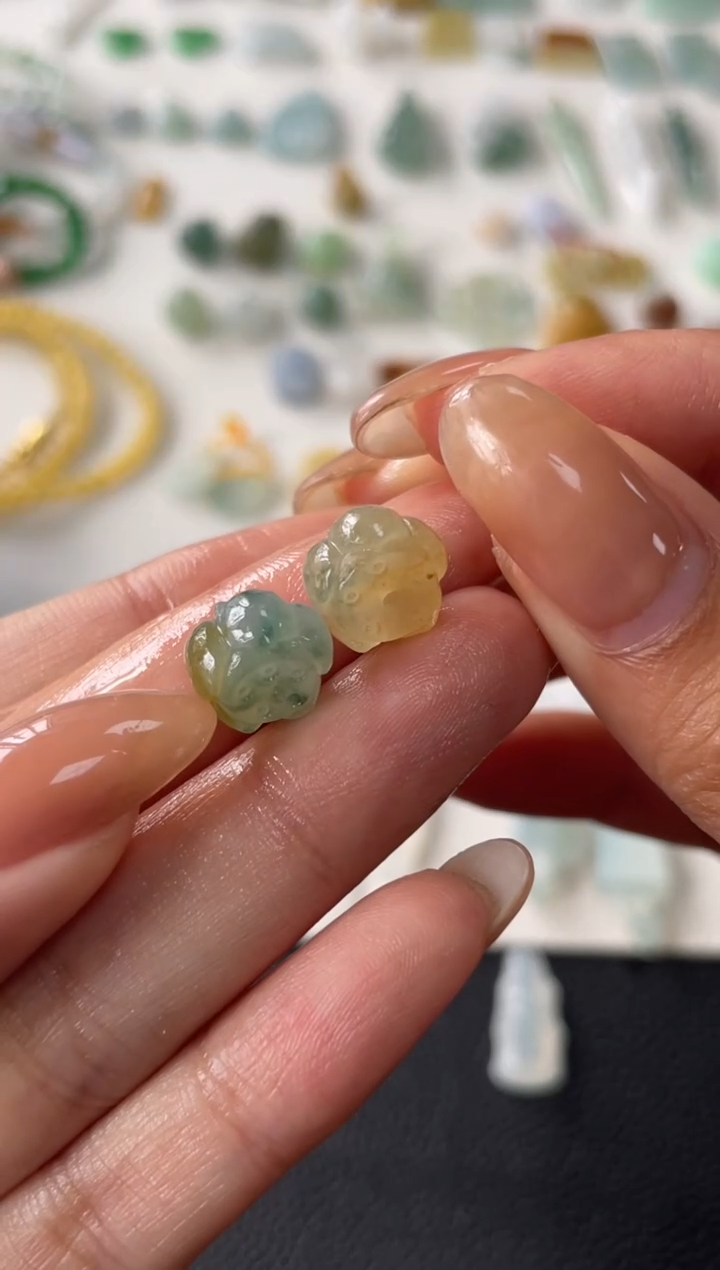 定制翡翠未镶嵌莲花珠2颗980+98