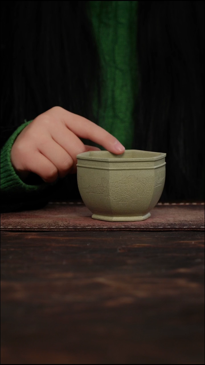 茶杯紫砂非遗茶器-山水方杯