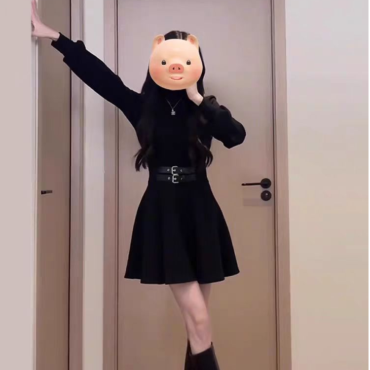 法式黑色内搭连衣裙子女2025年新款小个子掐腰裙约会连衣裙1716