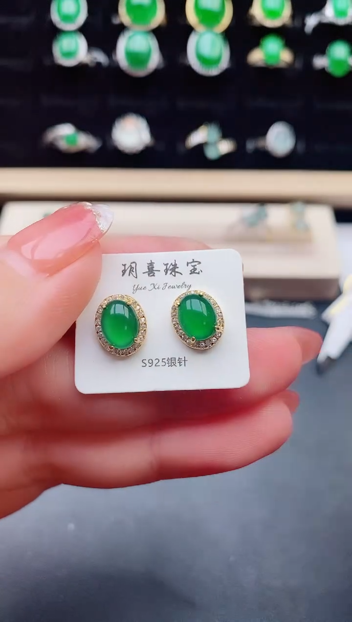 【闪购商品】翡翠耳饰银S925镶嵌00000