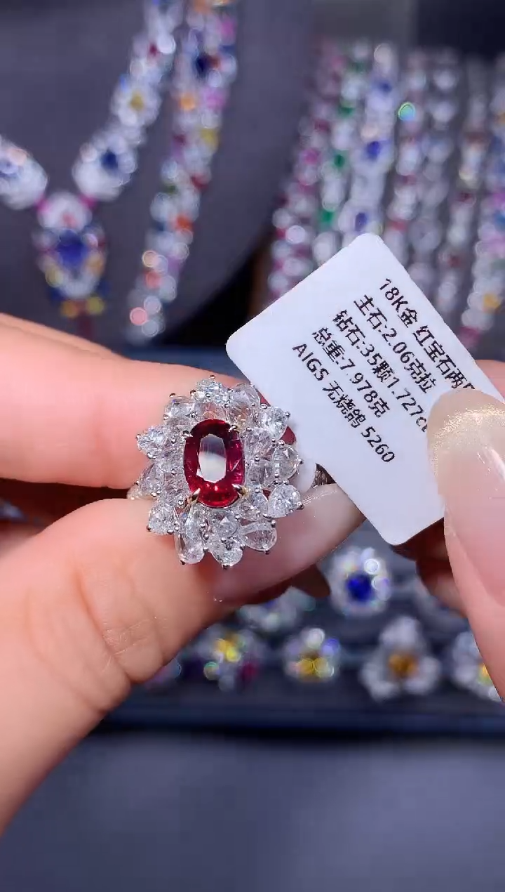 18K金镶嵌戒指红宝石2.06ct/AIGS/无烧鸽血红