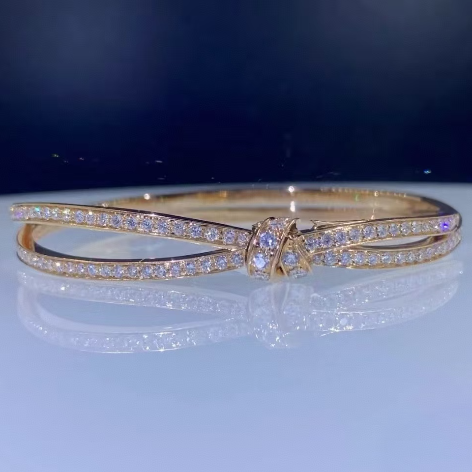 18K金满钻绳结交叉手镯 CZ (定制品质48小时鉴赏期)WX