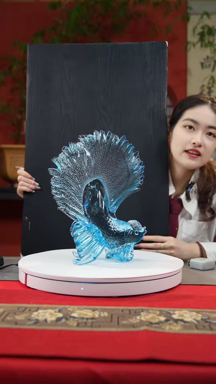 【闪购商品】琉璃手工艺品蓝色银箔斗鱼