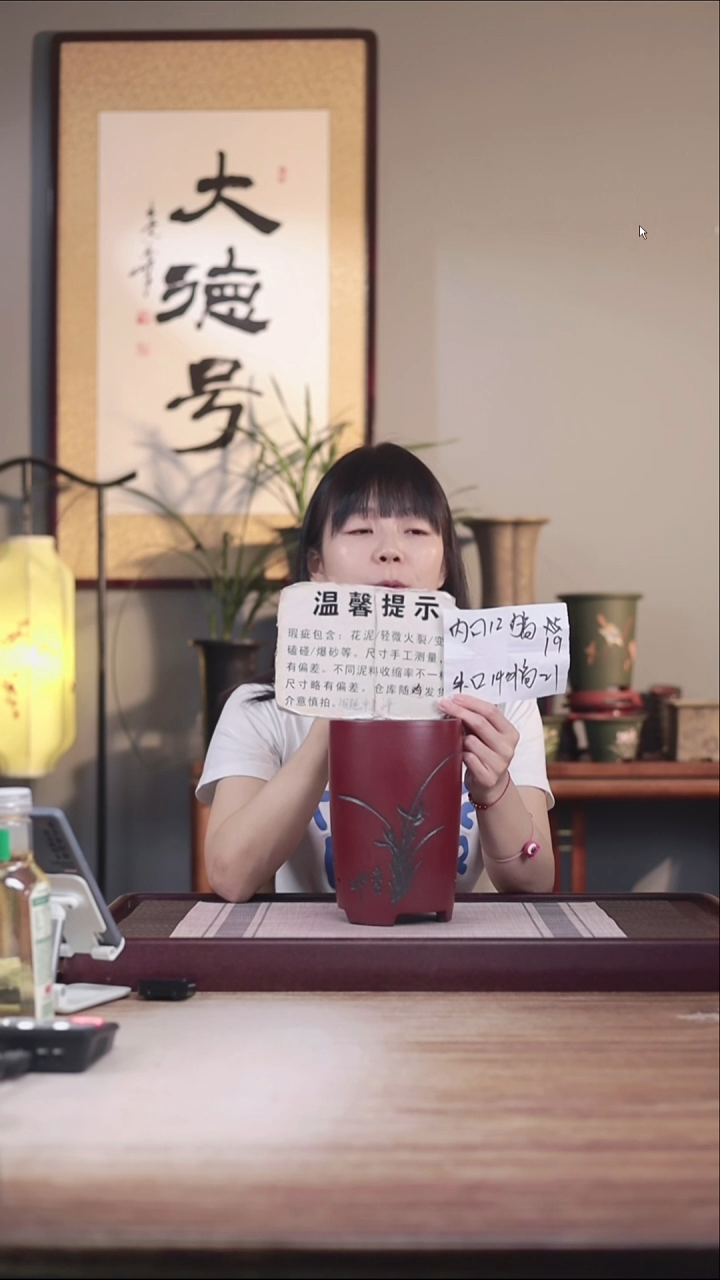 紫砂花盆瑕疵胭脂红刻绘小笔筒一只无托