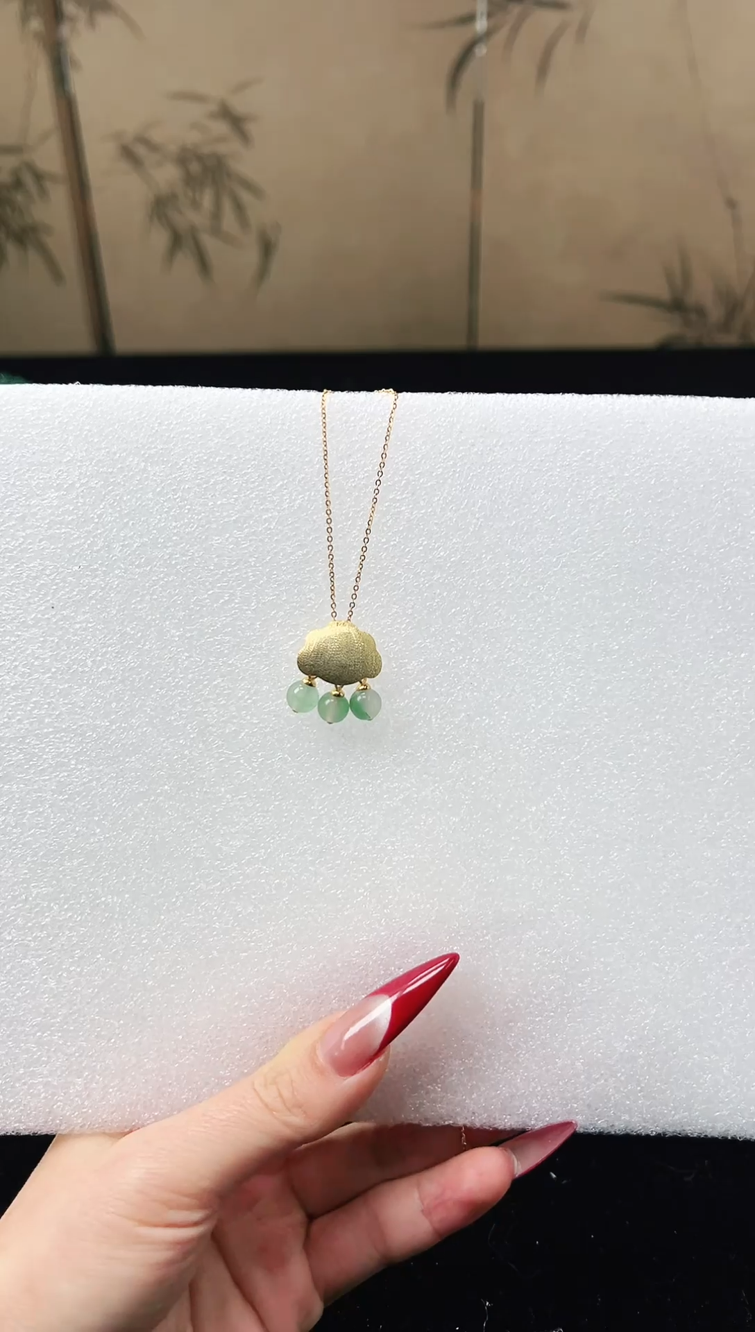 【闪购商品】石英质玉项链银S925镶嵌天然非洲翠项链