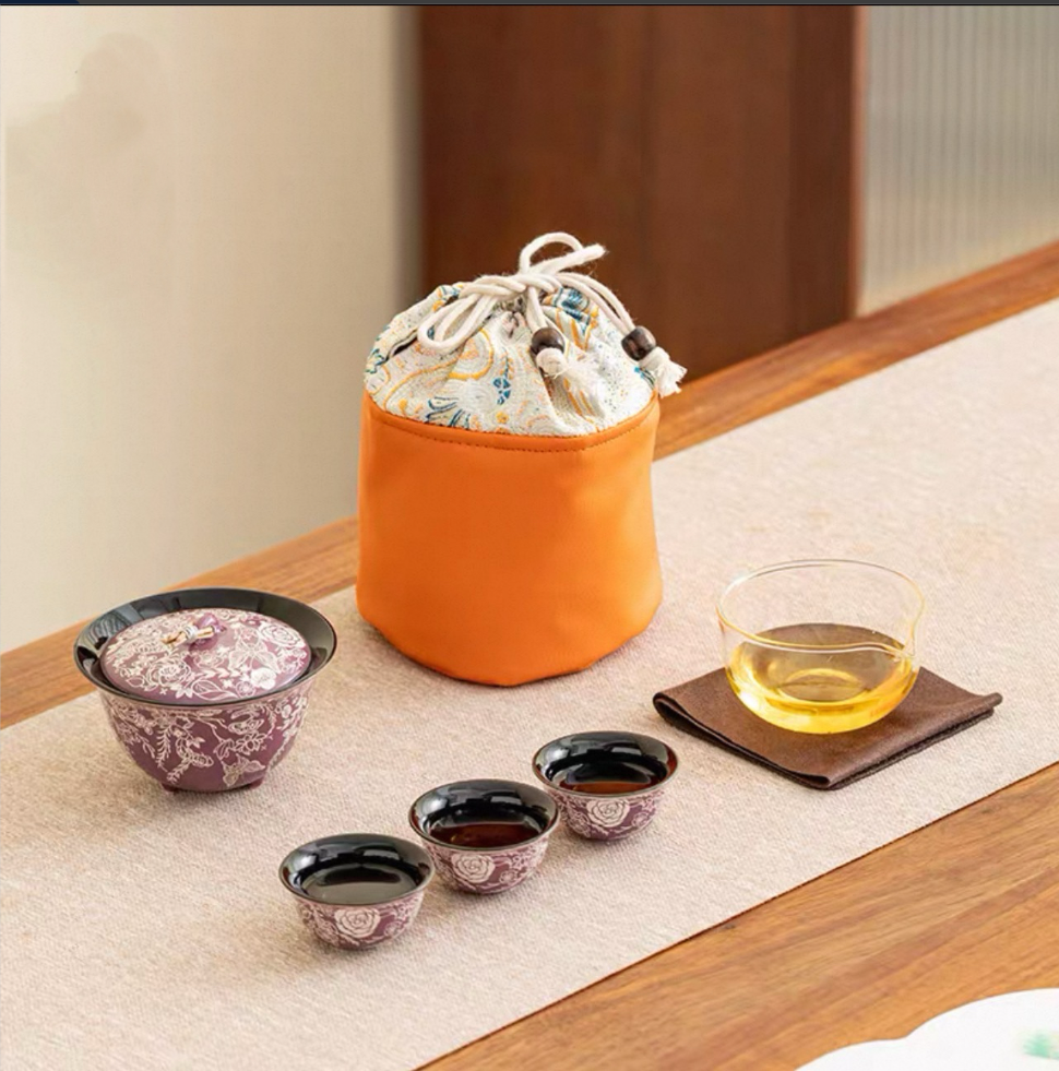 KK0891-鎏银紫藤快客旅行套一壶四杯(带包)