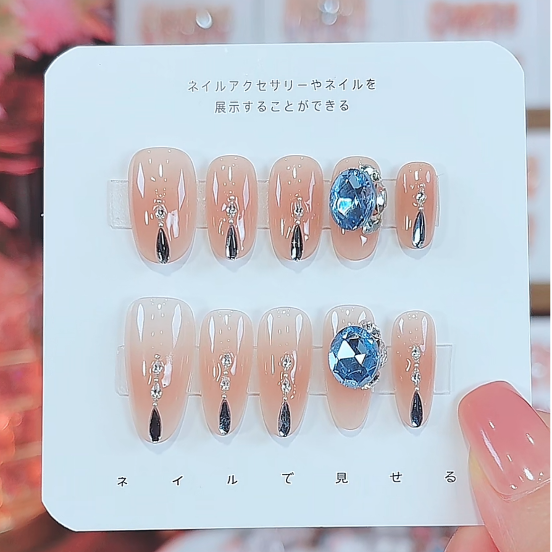 【海洋之心】纯手工穿戴甲带钻指尖猫眼日常轻奢钻款显白可拆卸美甲