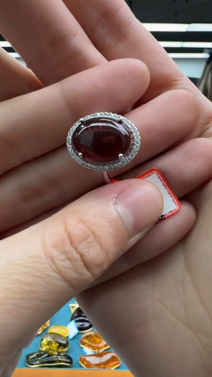 【闪购商品】琥珀戒指银S925镶嵌42秒拍号