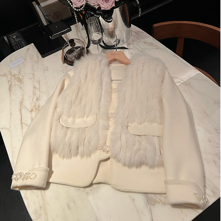 DayeeFur【珍珠恋人】全羊毛两件套小香风狐狸毛马甲双面羊毛大衣