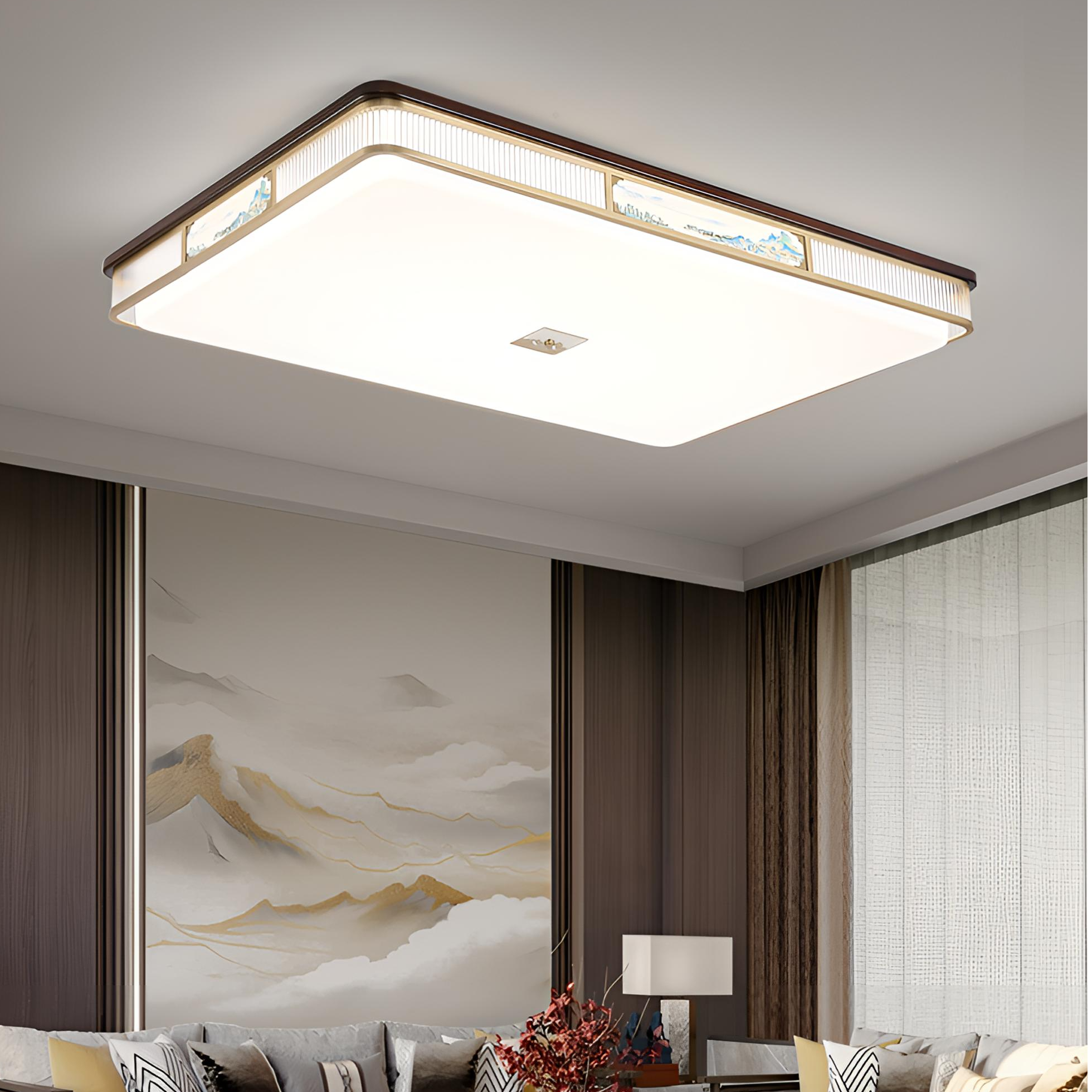 客厅灯新中式铜+木中山主灯全光谱护眼Led吸顶灯全屋新款风格灯具