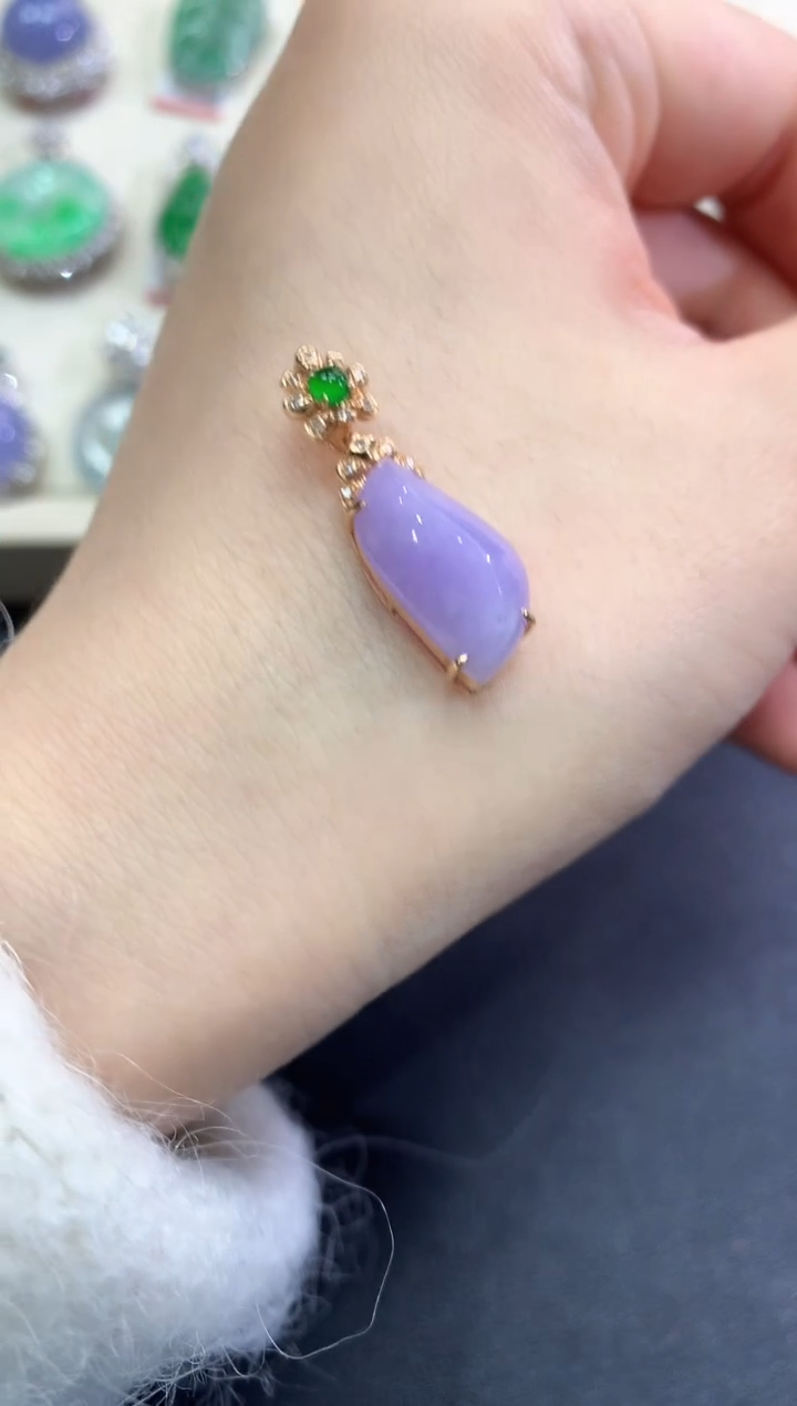 【闪购商品】翡翠颈饰18K金镶嵌B15 紫货有色差  