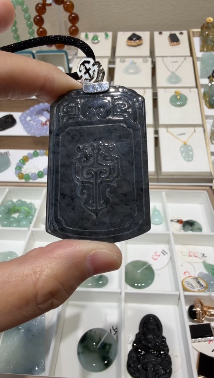 银S925镶嵌挂件翡翠A货翡翠多样性乌鸡无事牌发一件