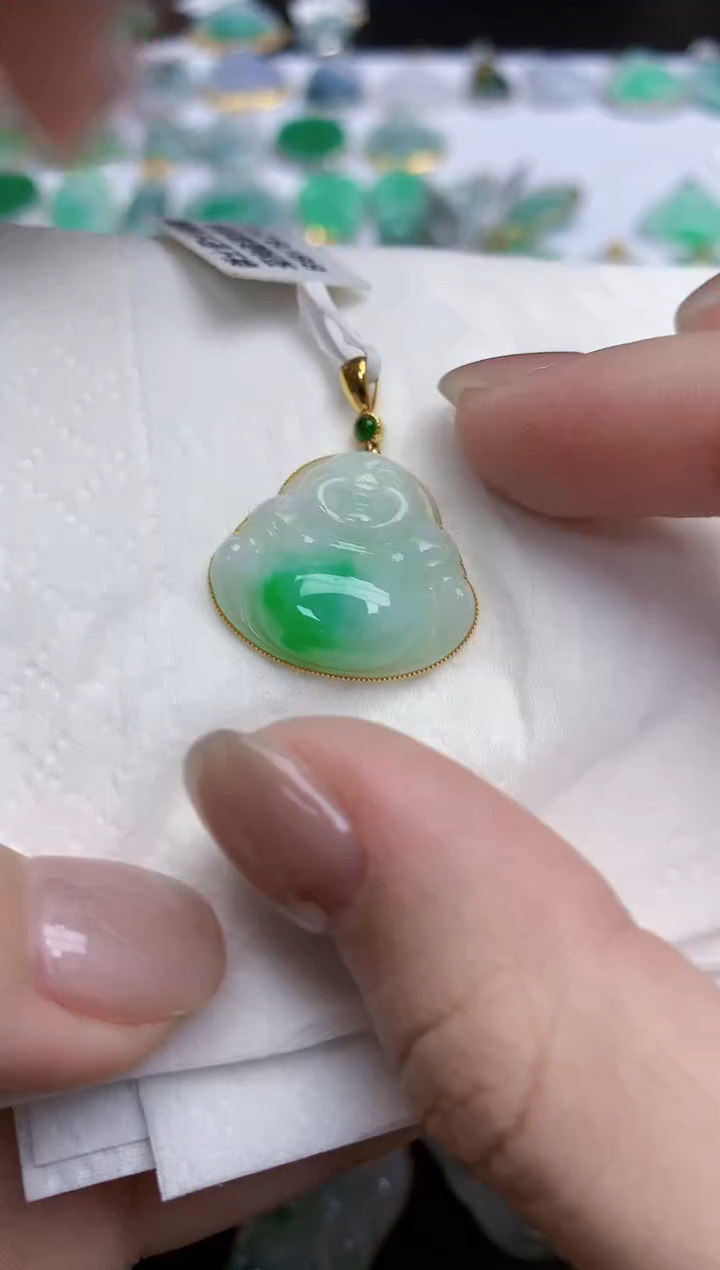 【闪购商品】翡翠颈饰18K金镶嵌天然缅甸翡翠A货