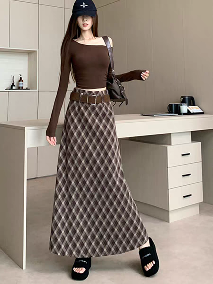 401高腰包臀格子半身裙显瘦韩版短裙厚款秋冬
