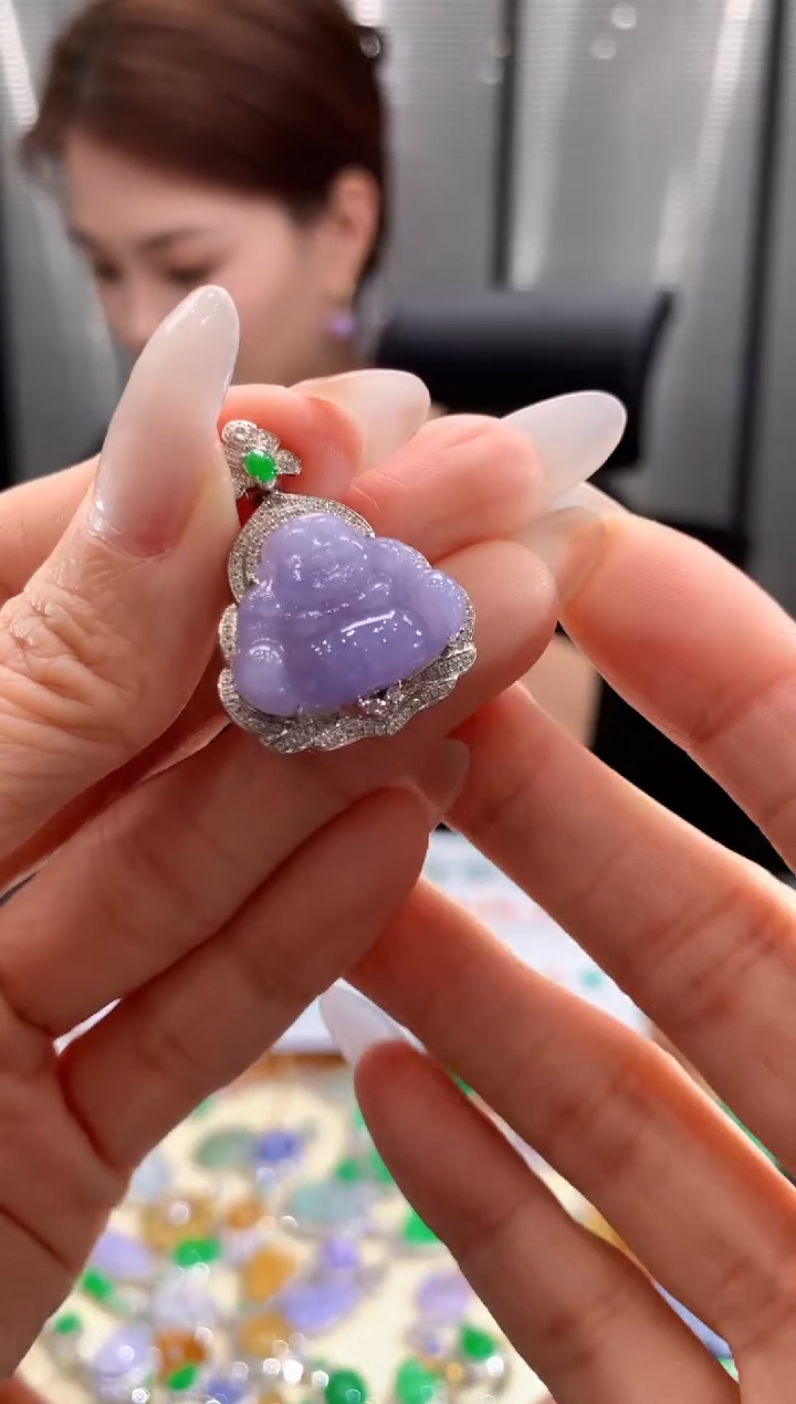 吊坠(不含链)18K金镶嵌翡翠39紫佛公吊坠