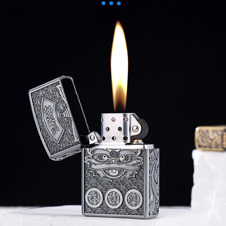 盔甲小瑞兽煤油打火机经典老式浮雕暴富创意高档青铜盔甲机