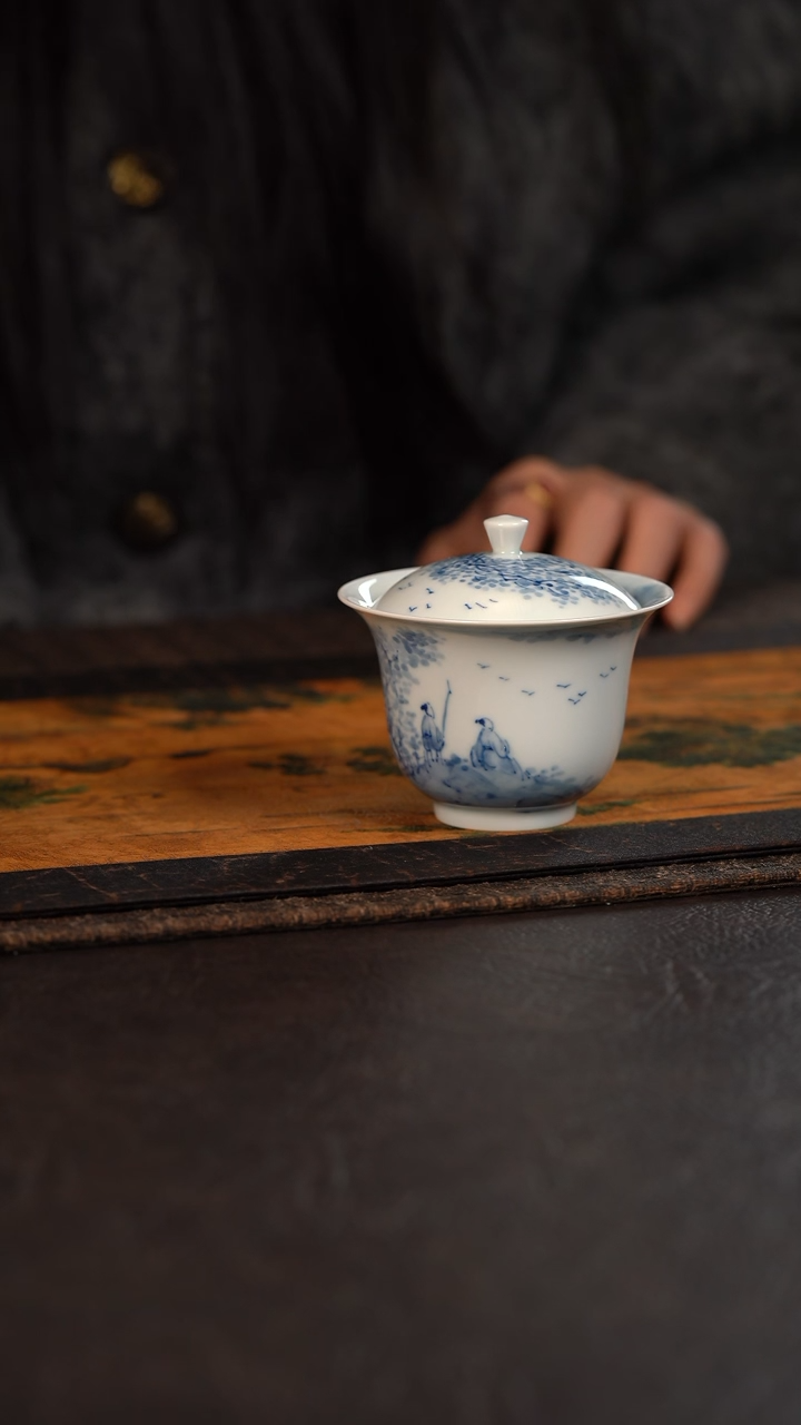 【闪购商品】杯微瑕535号HLX陶瓷重工山水盖碗内绘