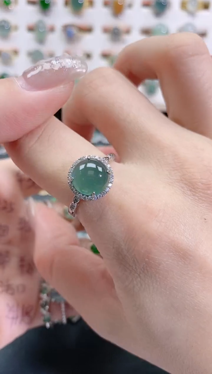 银S925镶嵌戒指翡翠天然翡翠