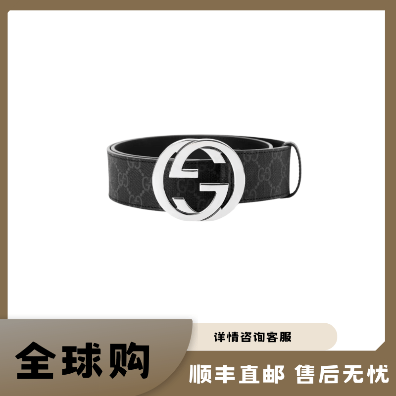 gucci gucci/古驰 双G板扣  皮革 皮带 男款 黑色 宽4cm