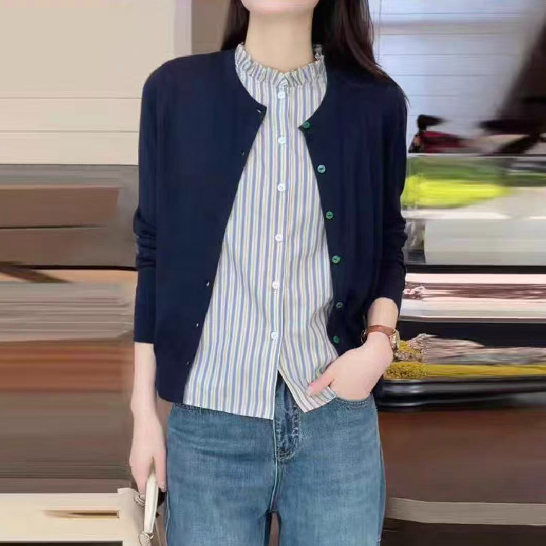 2025春秋新款时尚气质彩色扣子开衫针织衫长袖显瘦女上衣611长55