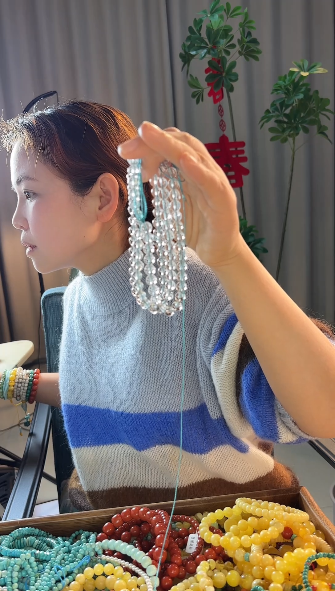 【闪购商品】水晶手链银S925镶嵌白水晶长串手串