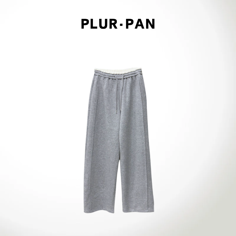 PLUR·PAN拼色腰头抽绳阔腿百搭休闲裤