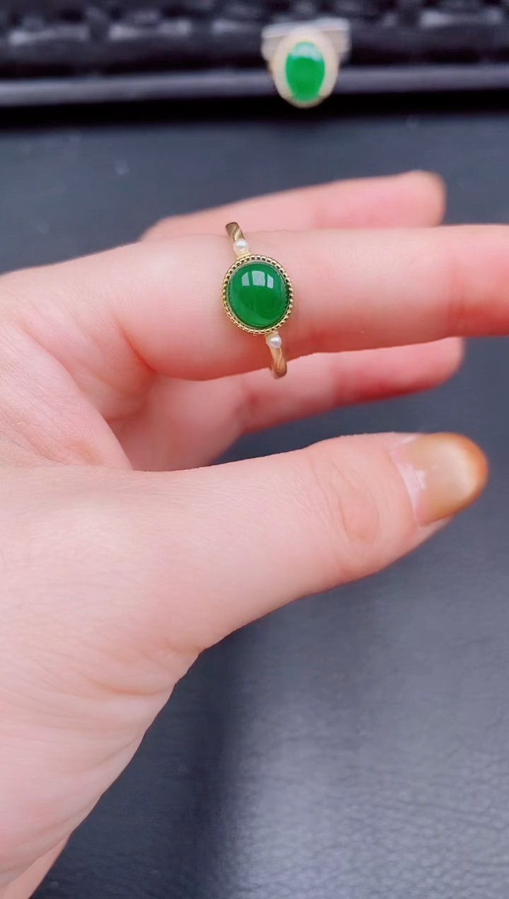 【闪购商品】翡翠戒指银S925镶嵌天然a货翡翠410