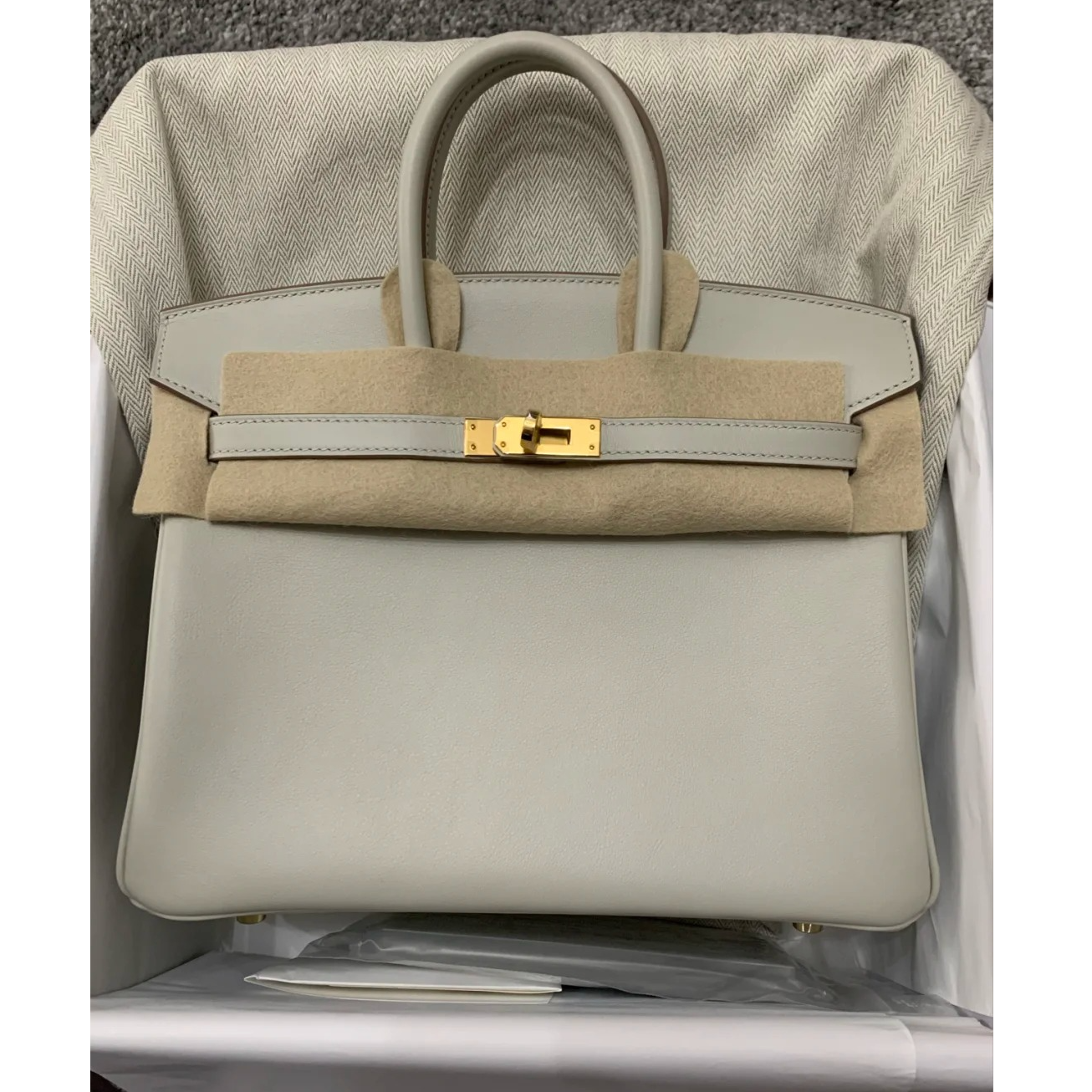 99新 Hermes/爱马仕 小花JerryBirkin 25鼠尾草绿 Swift皮 X刻包