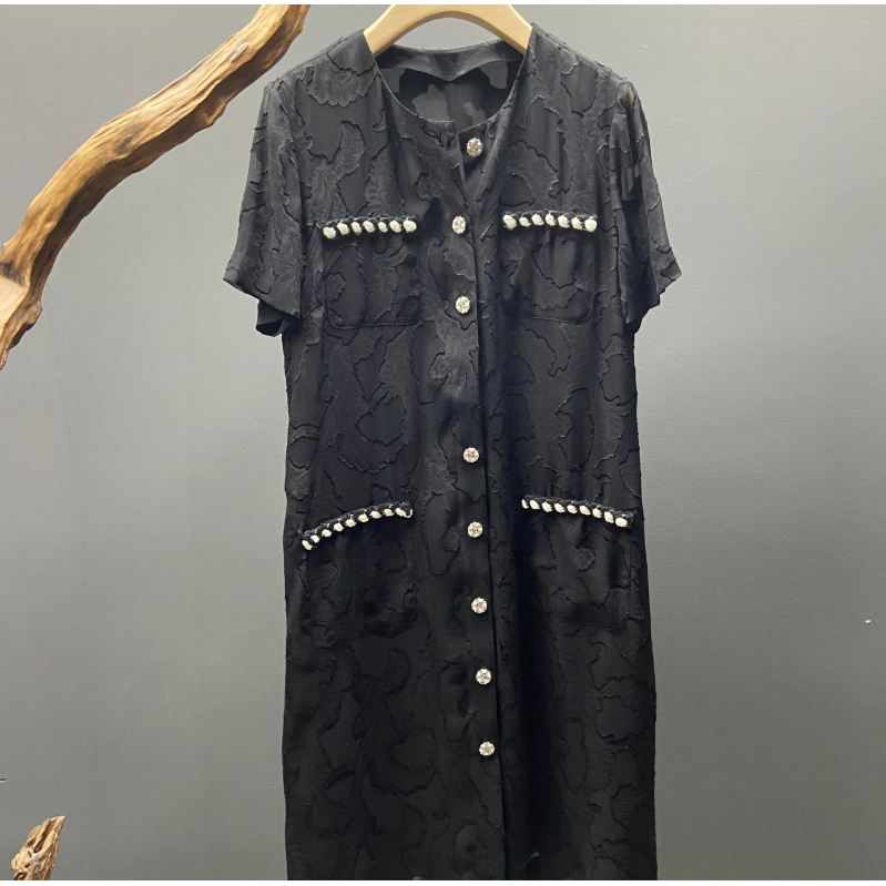 【墨枝】25年新款桑蚕丝时尚百搭剪花连衣裙D900A378