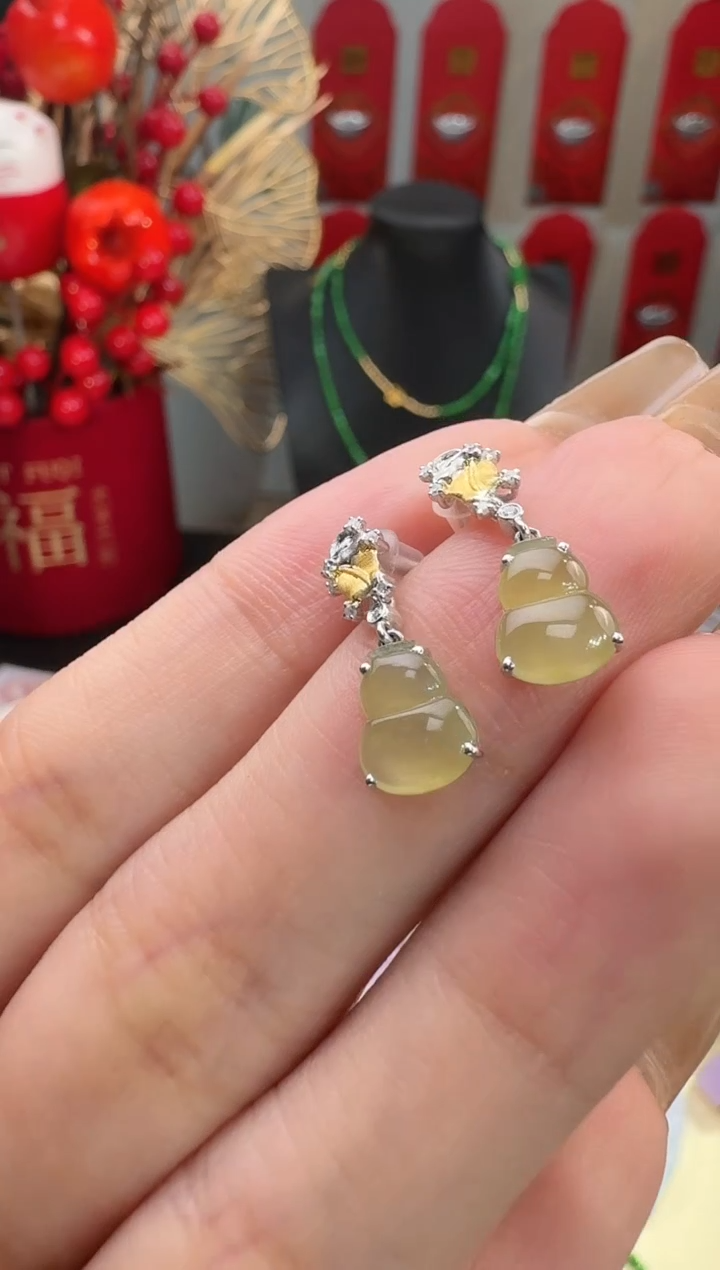 【闪购商品】翡翠耳饰18K金镶嵌耳饰