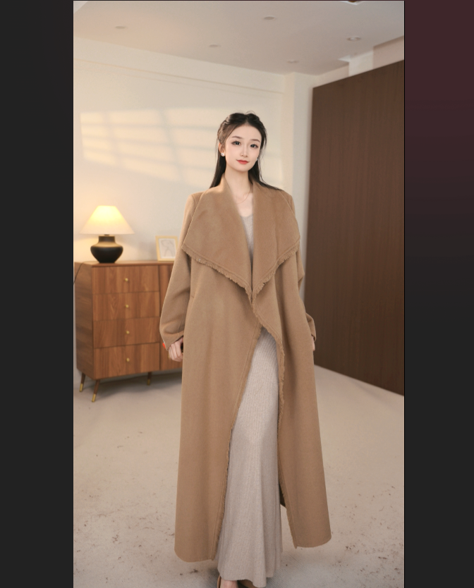 气质翻领红色宽松防水毛呢外套外套时尚修身型女装