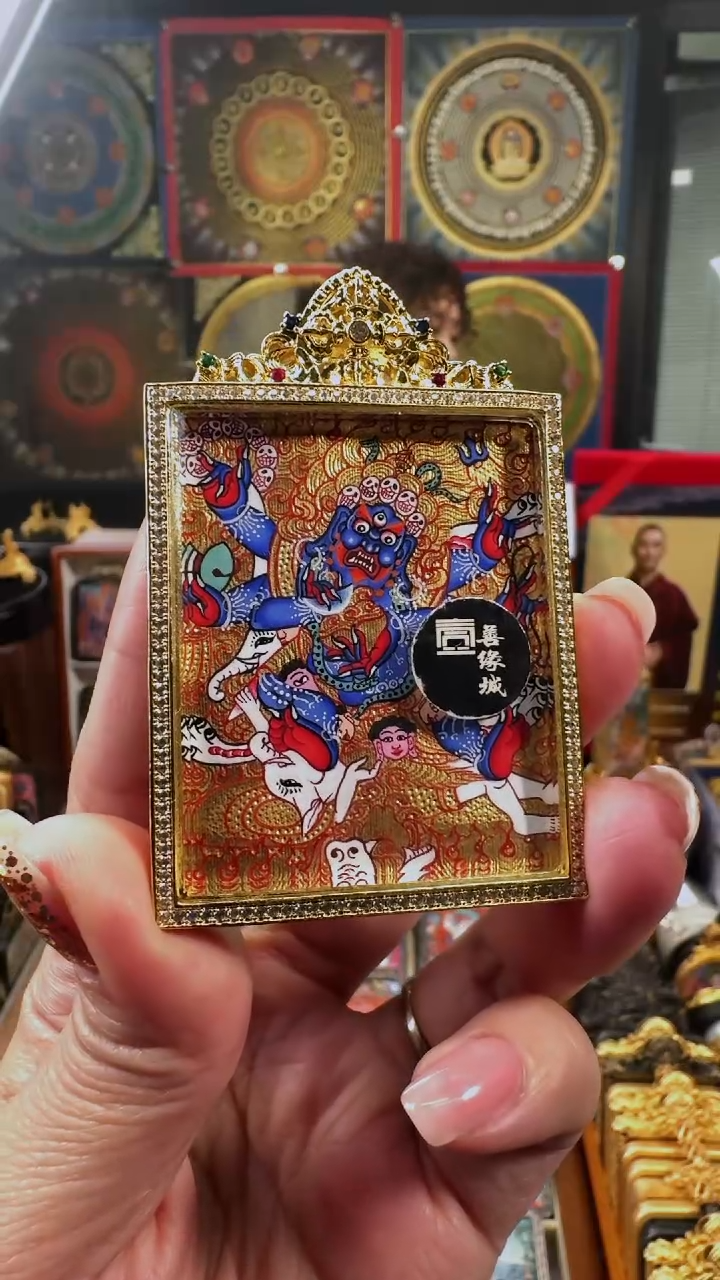 吊坠壹善缘城手绘唐卡六臂大黑天
