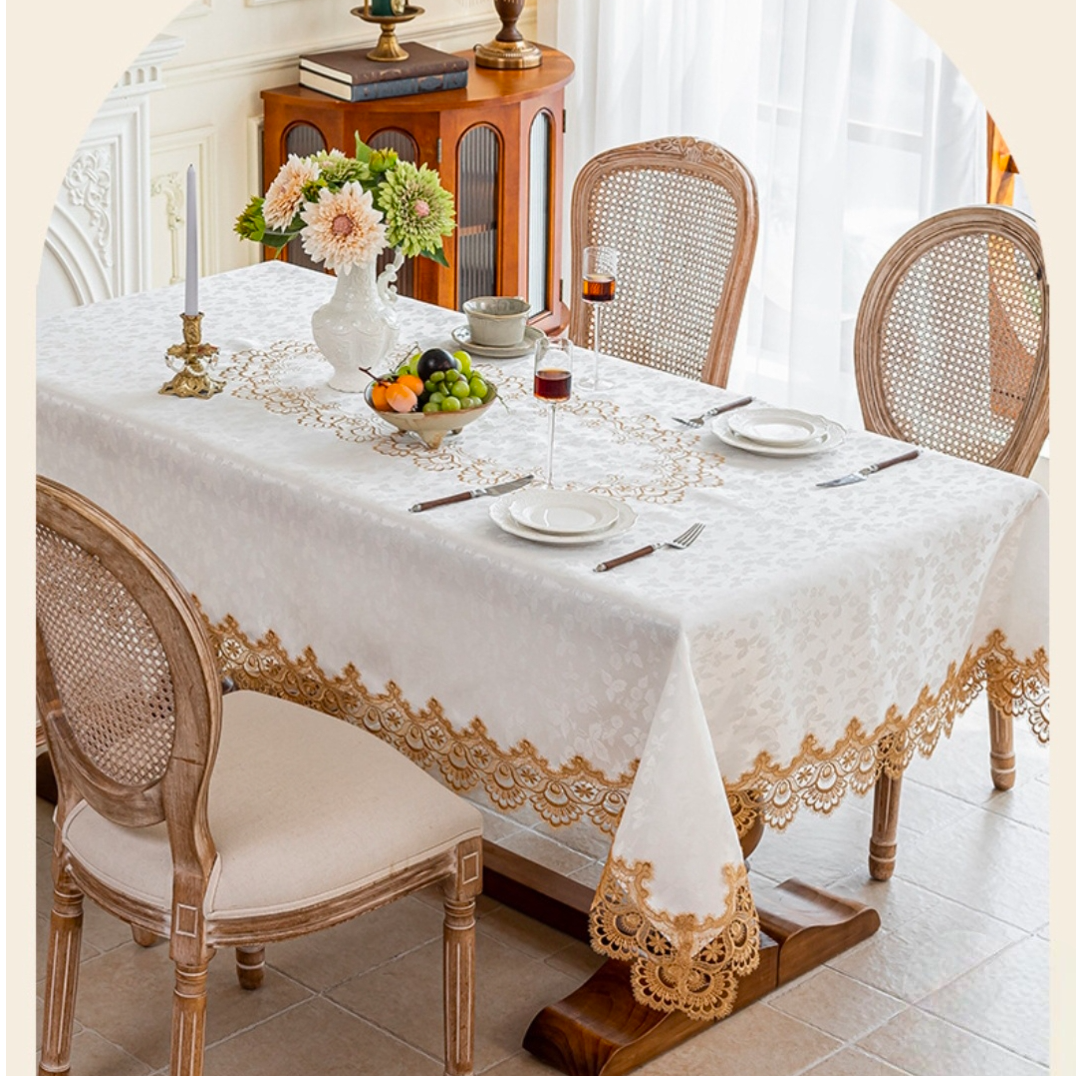 欧式风格蕾丝花边长方形茶几餐桌布营造氛围感