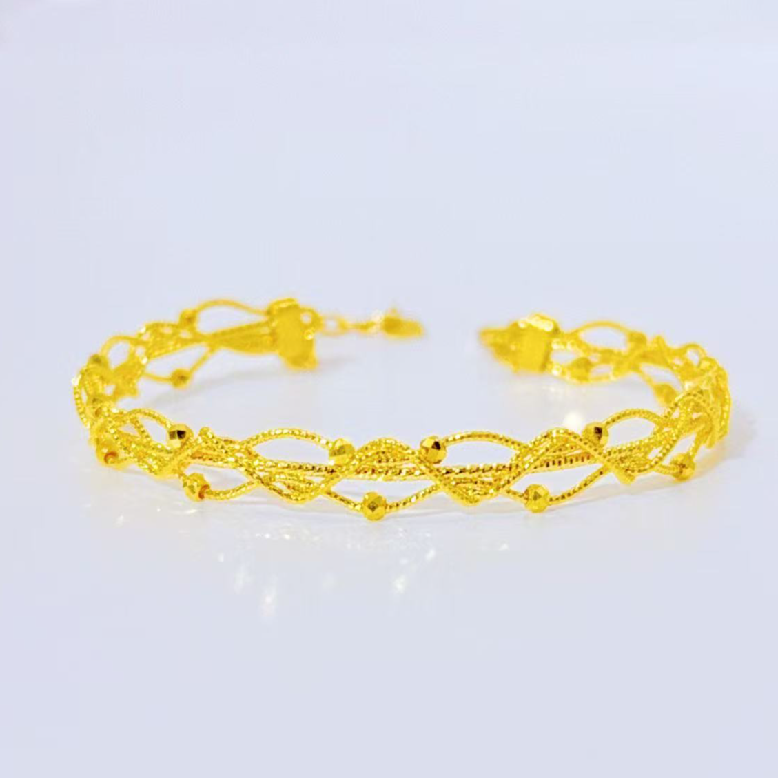 足金999双层细闪花丝5G精工黄金手镯