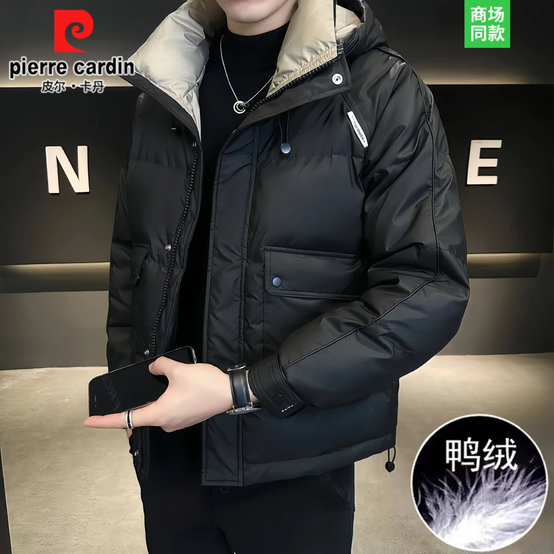 皮尔卡丹秋冬季男士羽绒服加厚保暖工装外套冬天痞帅气连帽防寒服