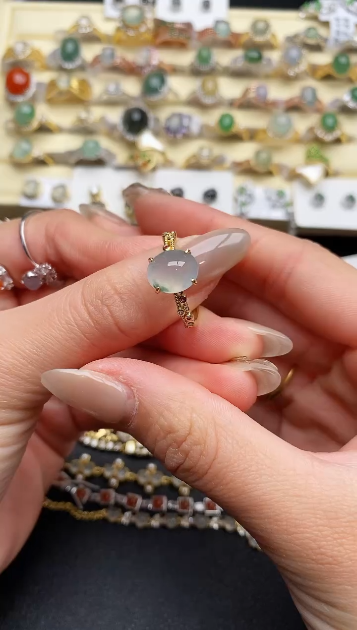 【闪购商品】翡翠戒指银S925镶嵌9999999+8