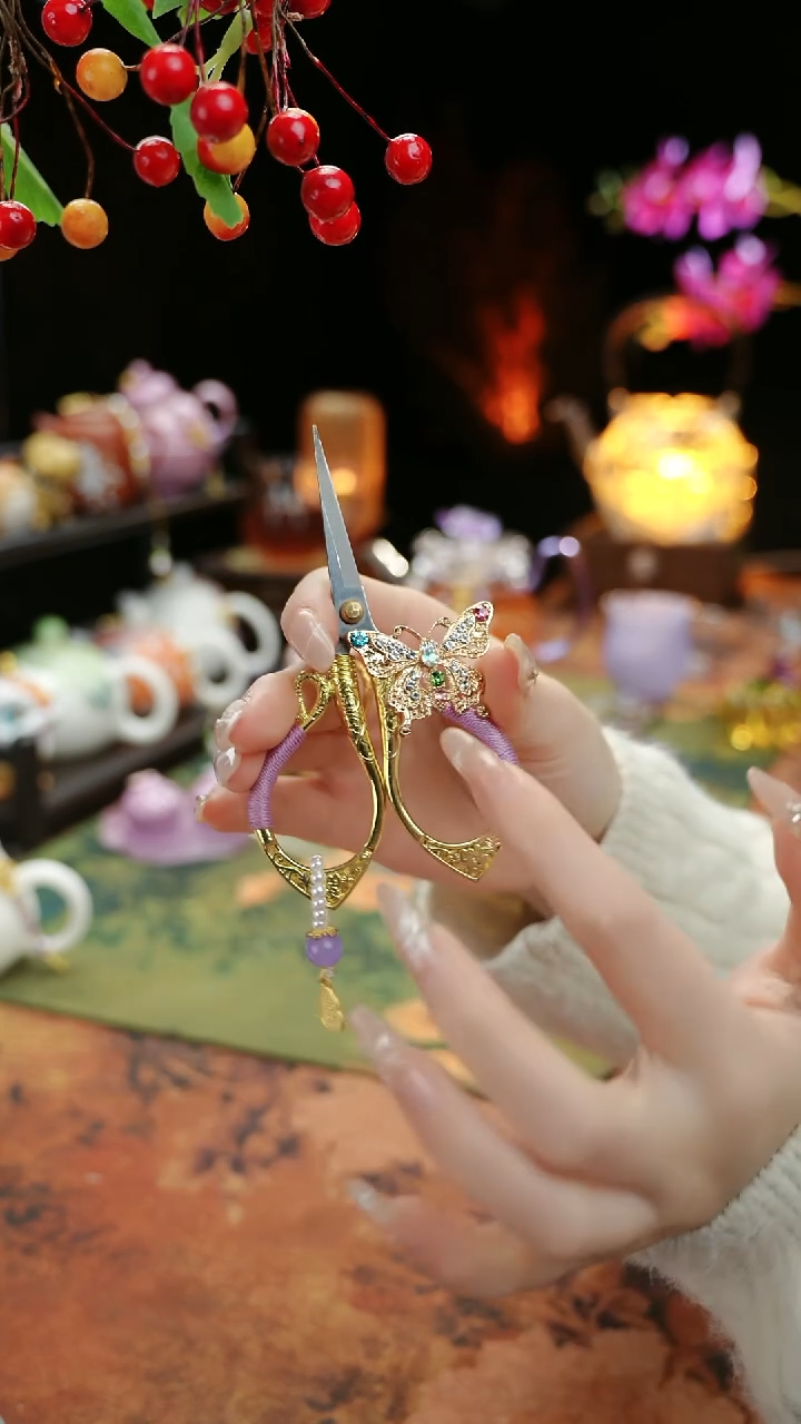 【闪购商品】紫色蝴蝶茶道小剪刀