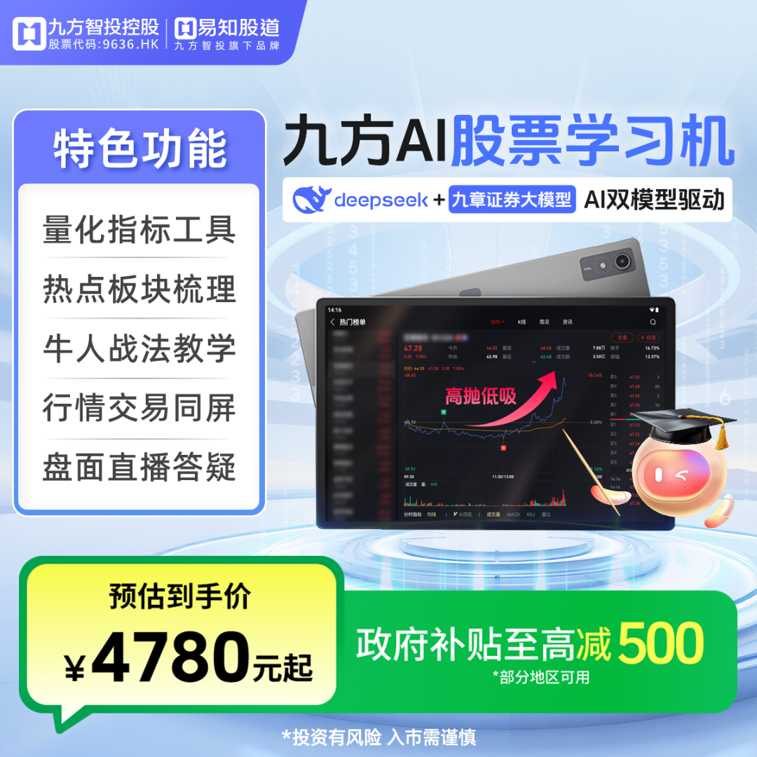 易知股道九方AI股票学习机领航版12.7英寸精品资讯实时行情分析-B