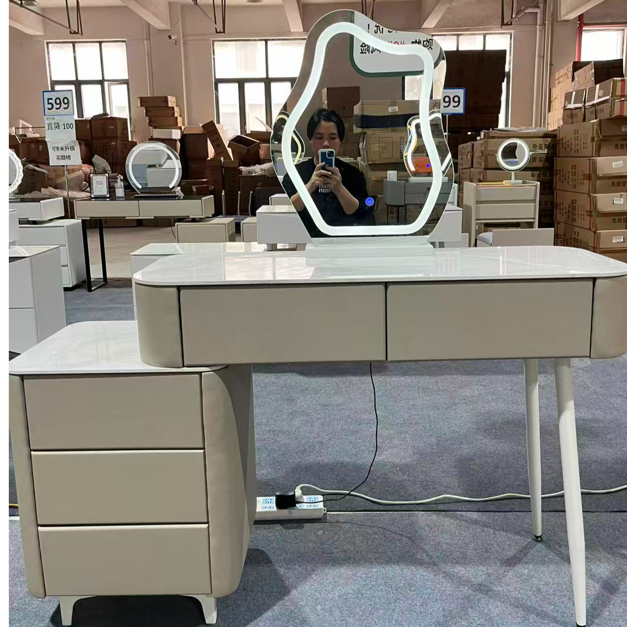 岩板梳妆台智能镜左右互换斗柜桌子ins风轻奢风现代风极简风百搭