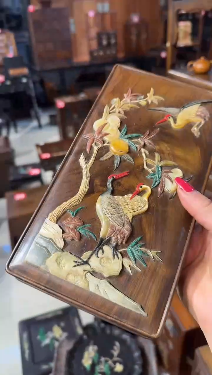 【闪购商品】木木艺黄花梨百宝嵌仙鹤扣盒2600.888